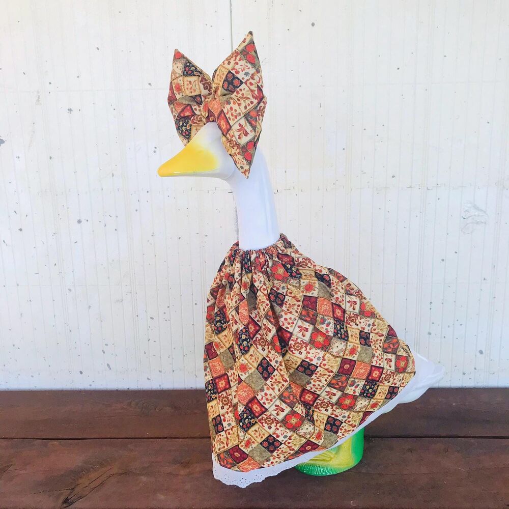 Porch Goose Dress & Bow Outfit For 18-23" Goose Handmade Fall Floral Diamonds